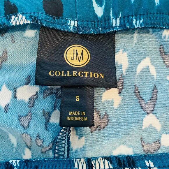 JM Collection Elastic Waist Variation Spots Printed Pull-on Pants Teal Small - Picture 3 of 4